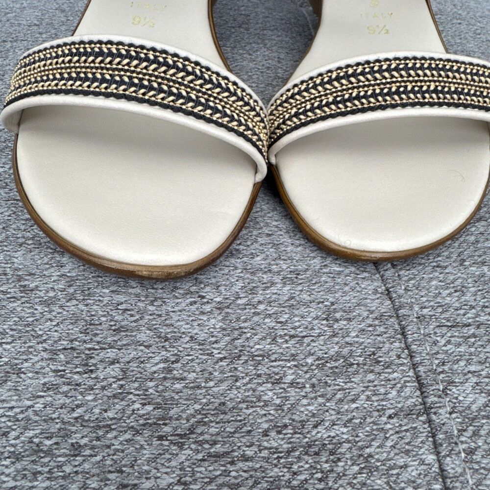 Toscanella Handmade Italy Ella Cream with Gold Black Accent Wedge Sandal SZ 9.5 - Picture 5 of 16